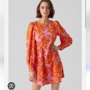 Vero Moda LS Floral Orange and Pink Dress, NWOT Size 20